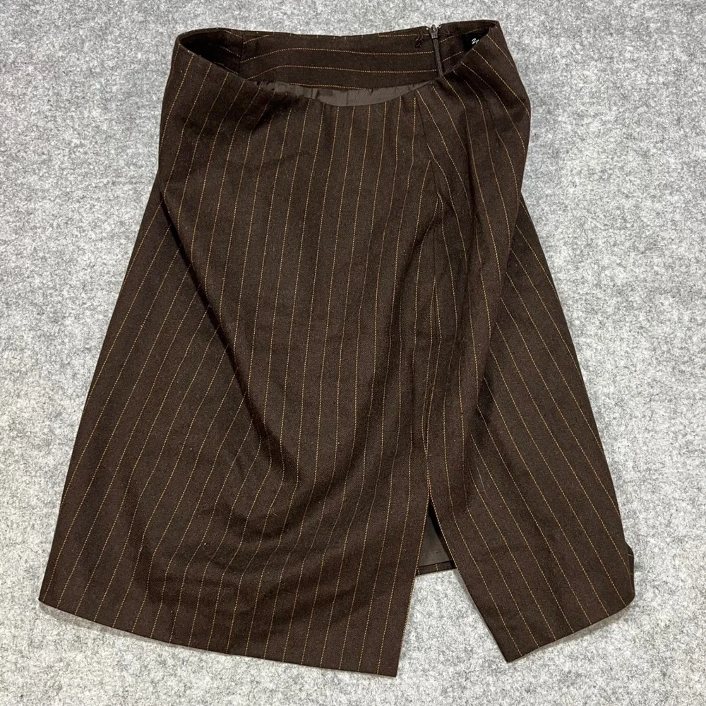 Vintage‎ Willi Smith Collection Women's Brown Pinstripe Wool Blend Midi Skirt